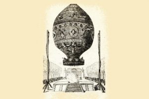 Ein Bild eines großen Ballons. Mit ihm fuhren die Montgolfier Brüder 1783.