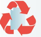 Ein rotes Recycling-Logo umschließt ein Bett.  Das fordert zum Kauf gebrauchter Möbel auf.