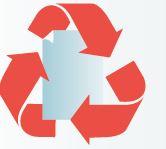  Ein rotes Recycling-Logo umschließt ein Bett. Das fordert zum Kauf gebrauchter Möbel auf.