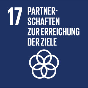 Ein blaues Logo für die Partnerschaften globale Ziele zu erreichen. Unten sind fünf weiße Ringe übereinander gezeichnet. Leseverstehen im Deutschen üben mit einem Interview mit dem BMZ.