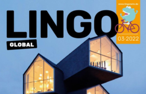 Titelseite des Lingo Global-Heftes 03/2022, auf dem ein modernes Haus mit drei großen Fensterfronten zu sehen ist.